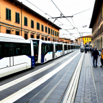 자율주행 도시의 교통 혼잡 완화 전략 - Smart Transportation Hub in Bologna** "A bustling public transport hub in Bologna, Italy. Modern tr...